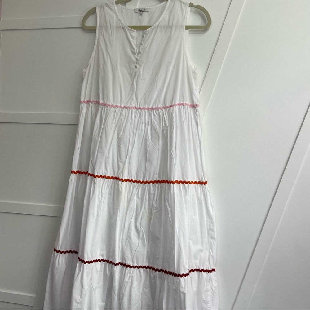 Madewell White Maxi Dress with Red and Pink Accents